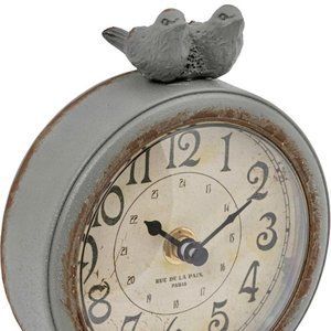 Creative Co-op Vintage Inspired Table Clock with Birds - Distressed Gray
